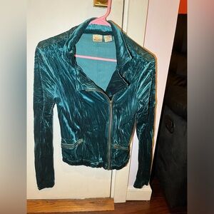 Mudd Teal Crushed Velvet Side Zip Moto Jacket